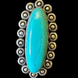 Genuine Kingman Turquoise Stone Sterling Silver Overlay Ring Size 7